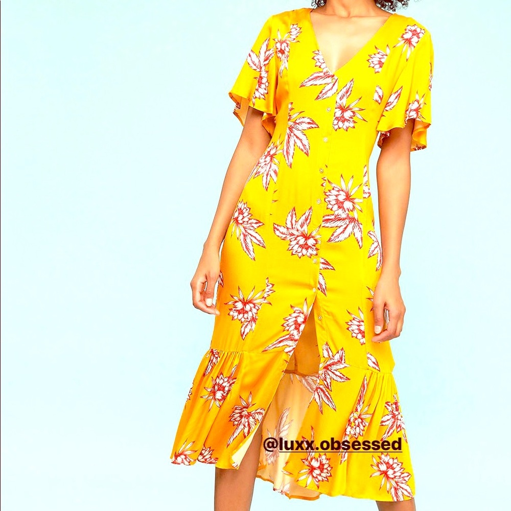 NWT Yellow Floral Midi Dress